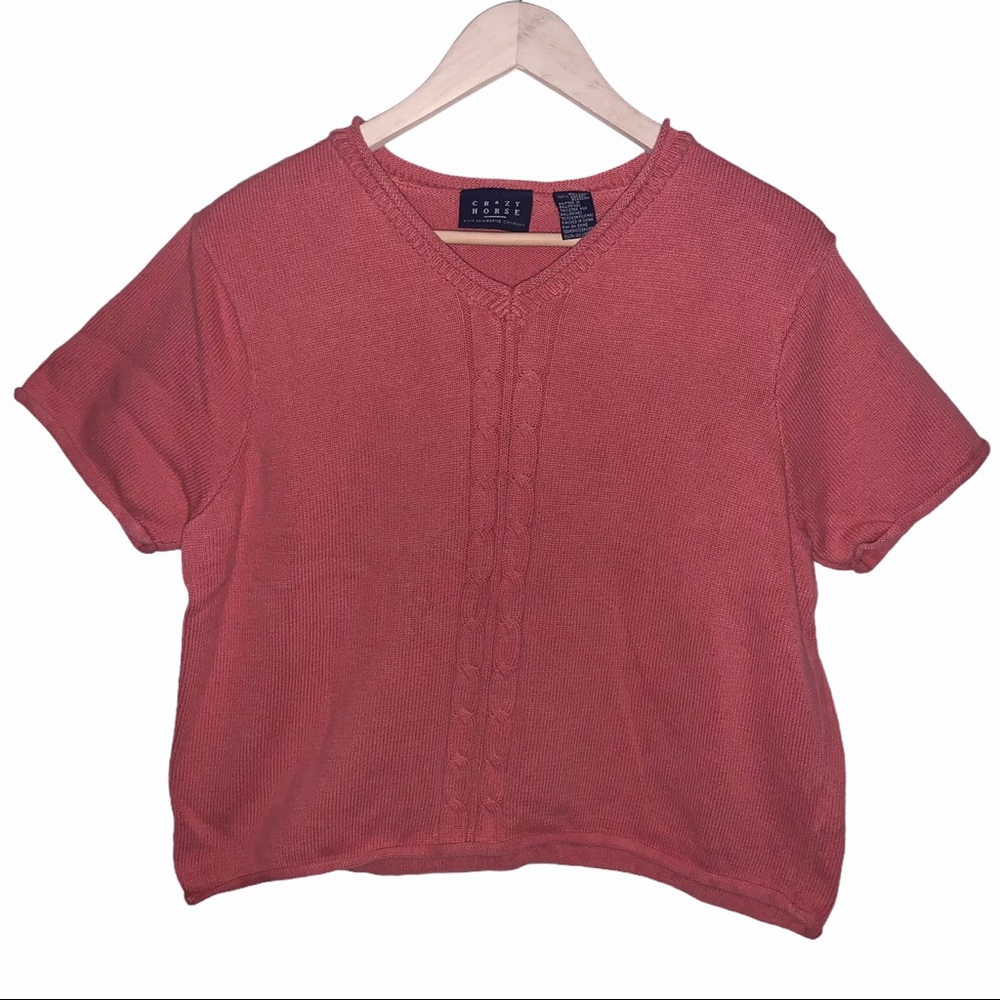 Vintage 90s Liz Claiborne Salmon Pink Short Sleeve Sweater